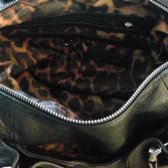 NEW B. Makowsky Black Leather Christie Satchel Medium Handbag Cheetah NWT $ 288 - Picture 9 of 11
